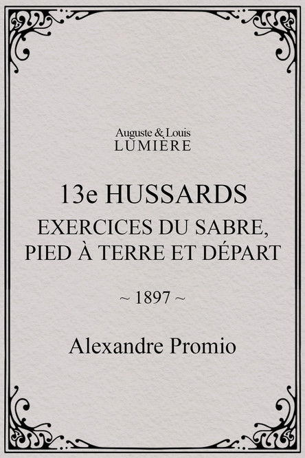 Affiche 13e hussards : exercices du sabre, pied à terre et départ